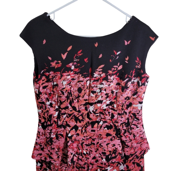 St. John Black Flamingo Knit Peplum Sweater Dress Wool Blend Metallic - Picture 2 of 11